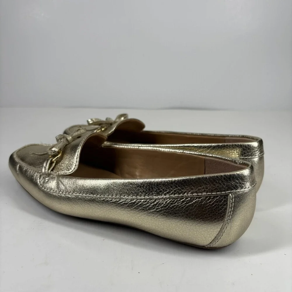 Talbots Women's US 7M Metallic Gold Leather Bow Tie Slip-On Loafers‎ Flats Shoes